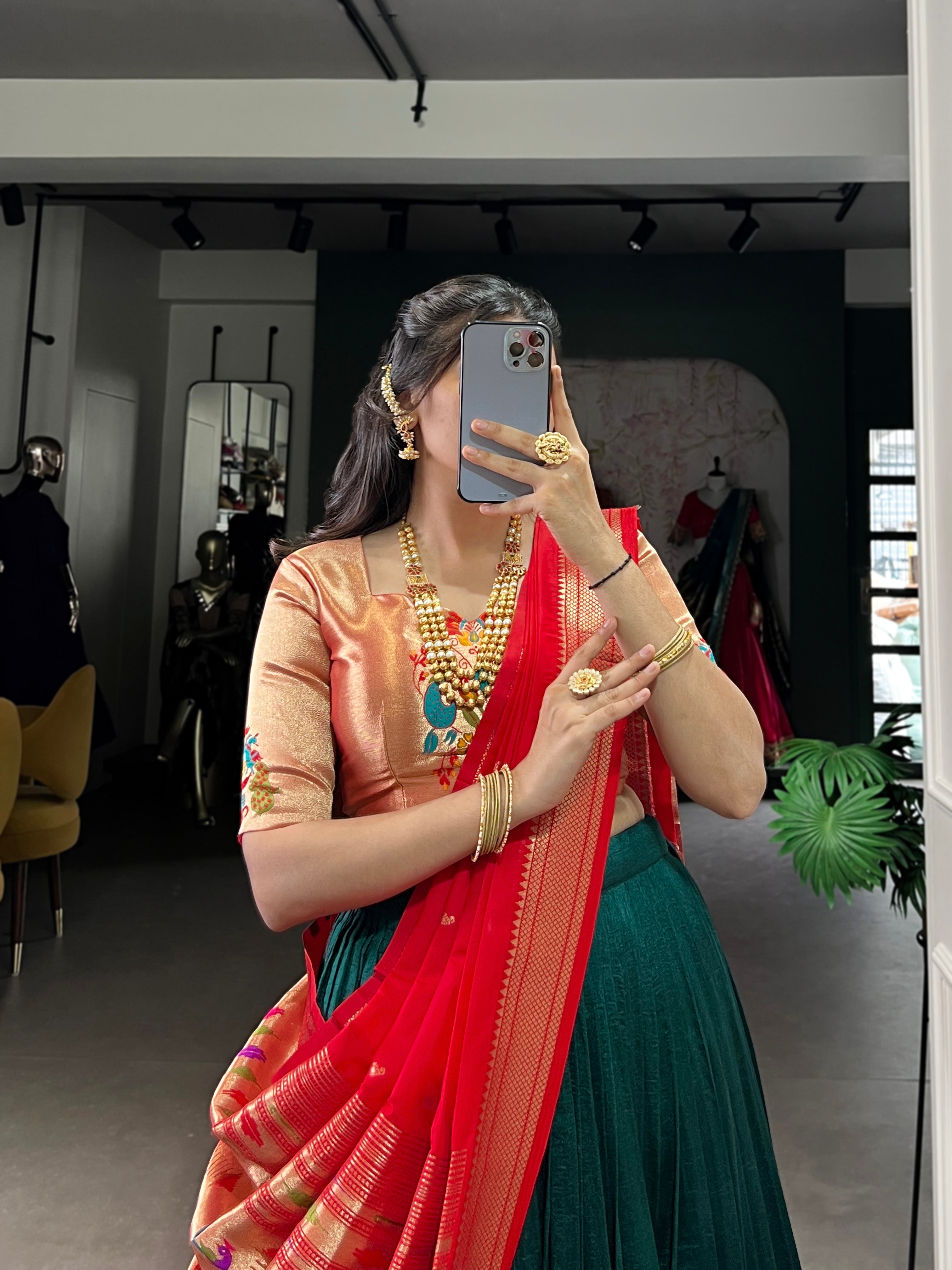 ELEGANT GREEN VICHITRA SILK ZARI WEAVING TRADITIONAL LEHENGA CHOLI
