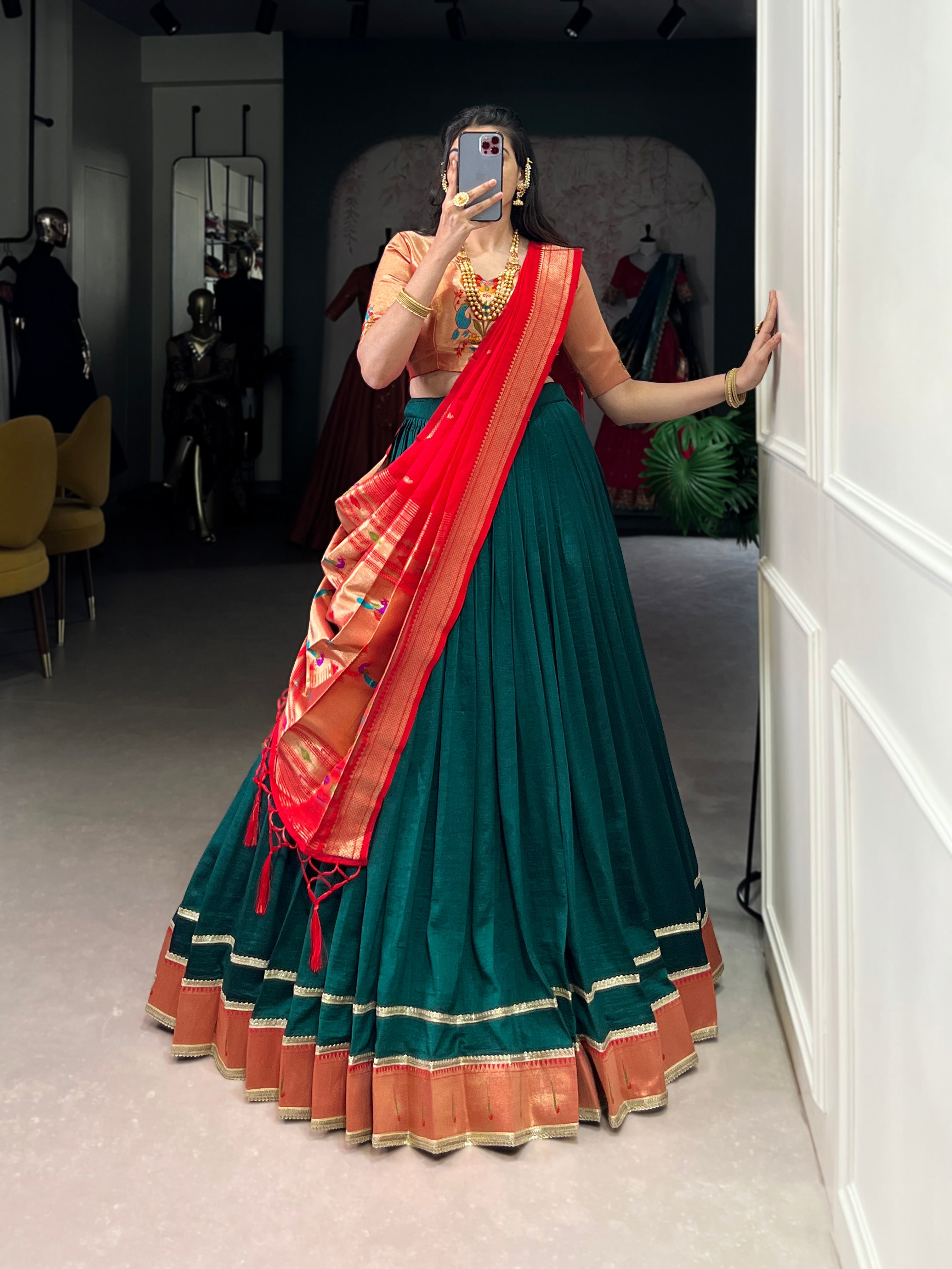 ELEGANT GREEN VICHITRA SILK ZARI WEAVING TRADITIONAL LEHENGA CHOLI