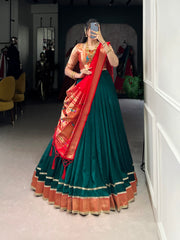 ELEGANT GREEN VICHITRA SILK ZARI WEAVING TRADITIONAL LEHENGA CHOLI