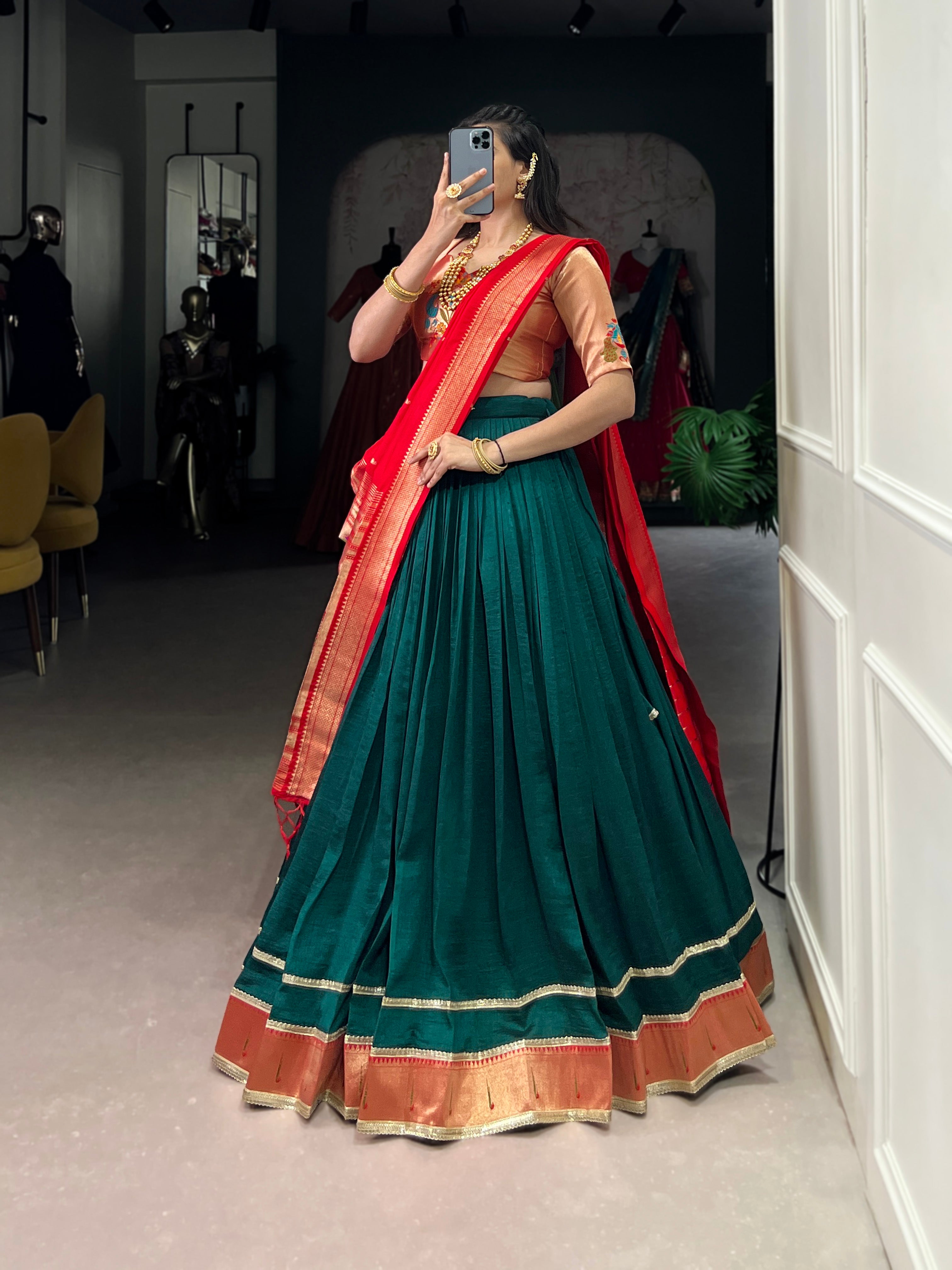 ELEGANT GREEN VICHITRA SILK ZARI WEAVING TRADITIONAL LEHENGA CHOLI