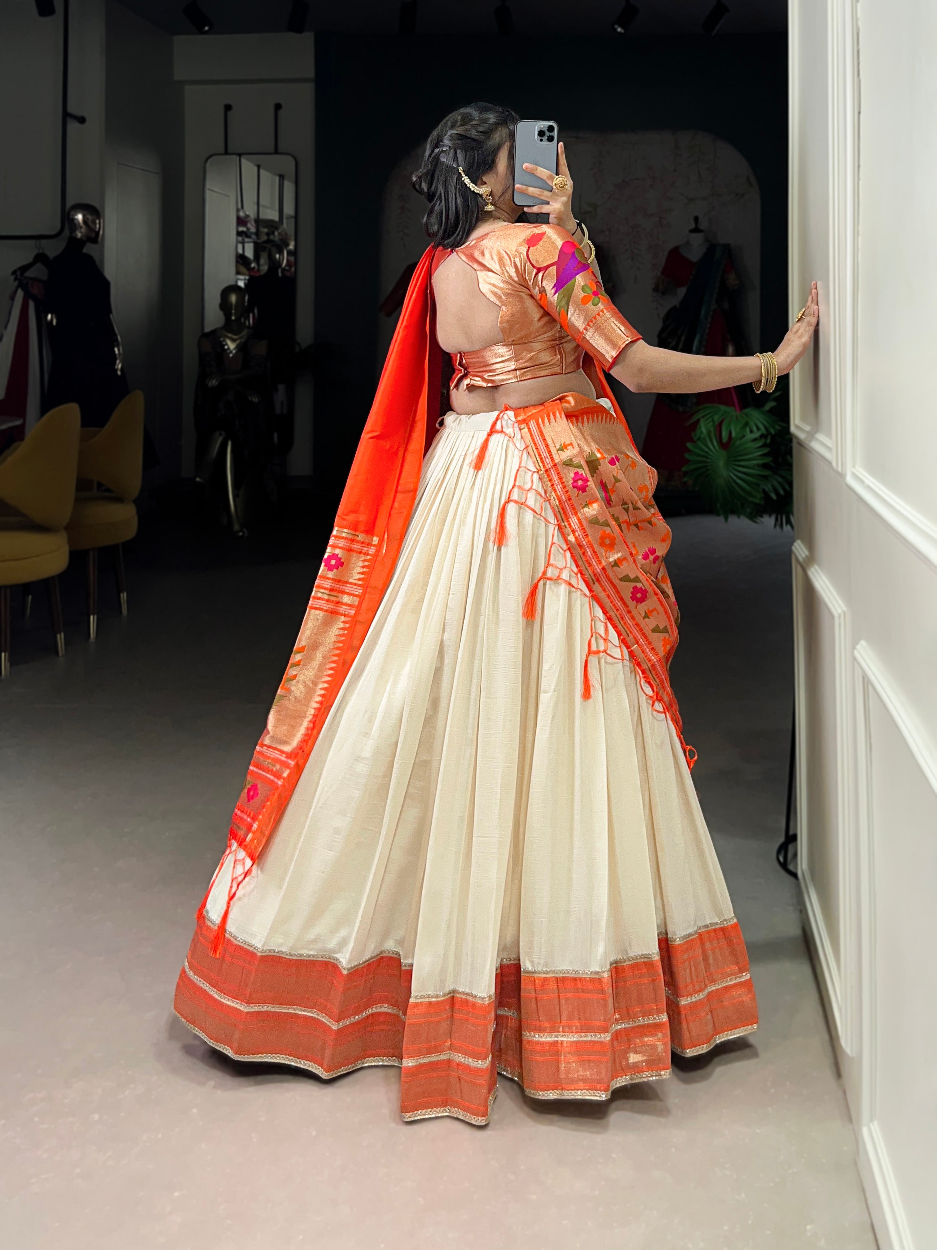STUNNING WHITE ZARI WEAVING VICHITRA SILK LEHENGA CHOLI WITH DUPATTA