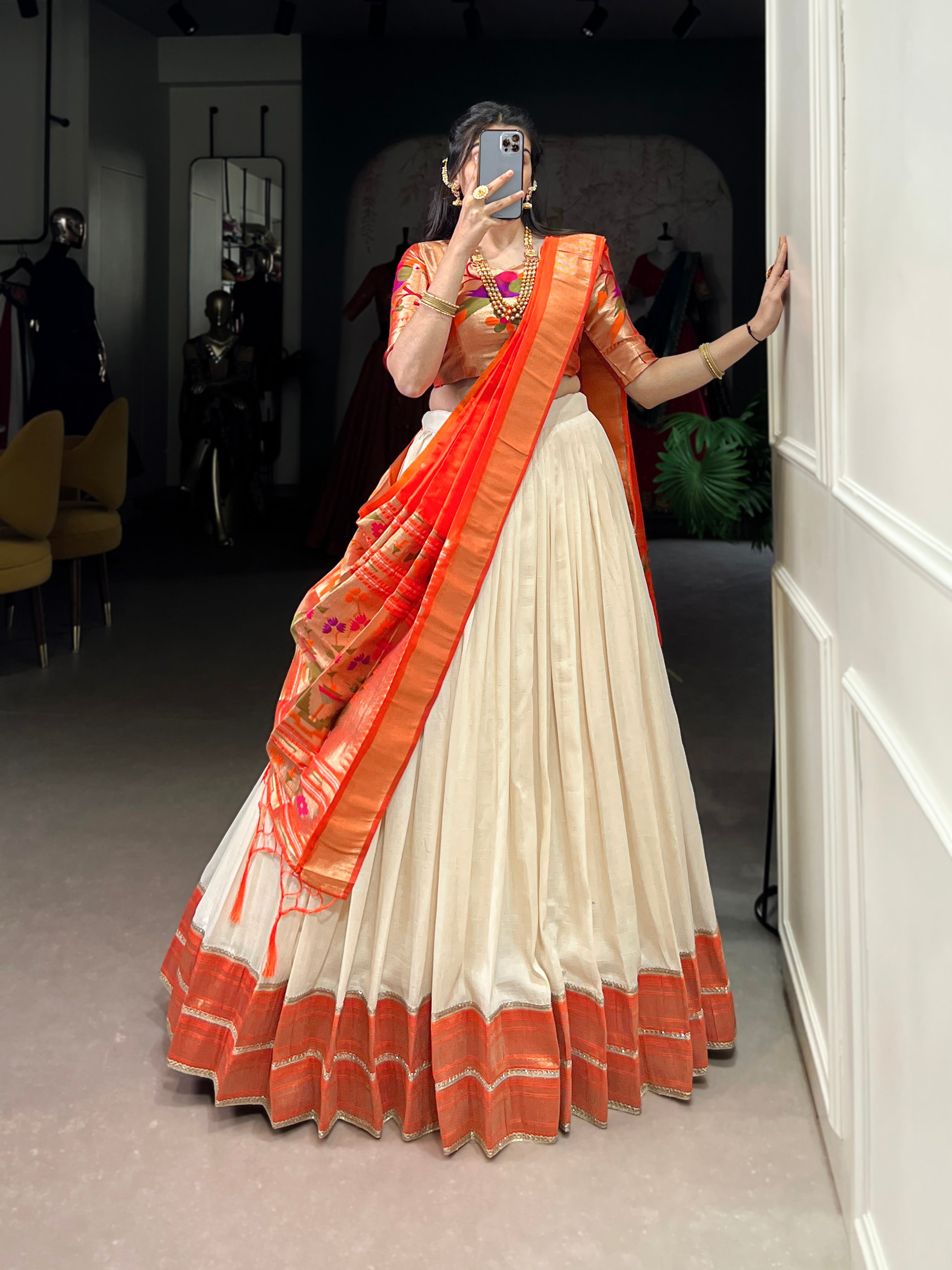 STUNNING WHITE ZARI WEAVING VICHITRA SILK LEHENGA CHOLI WITH DUPATTA