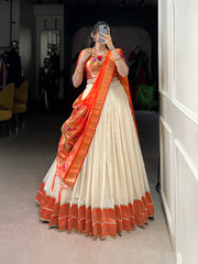 STUNNING WHITE ZARI WEAVING VICHITRA SILK LEHENGA CHOLI WITH DUPATTA