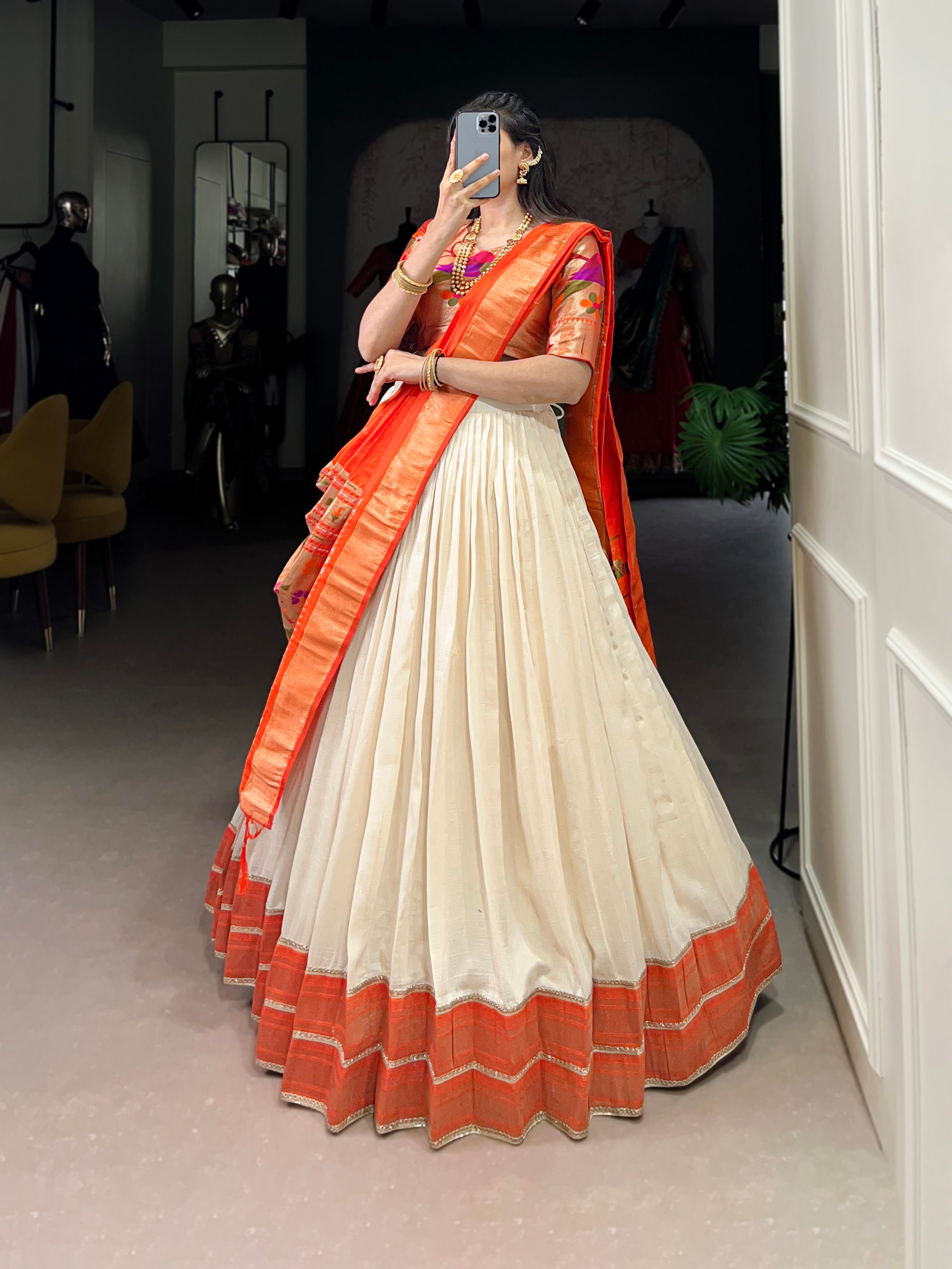 STUNNING WHITE ZARI WEAVING VICHITRA SILK LEHENGA CHOLI WITH DUPATTA