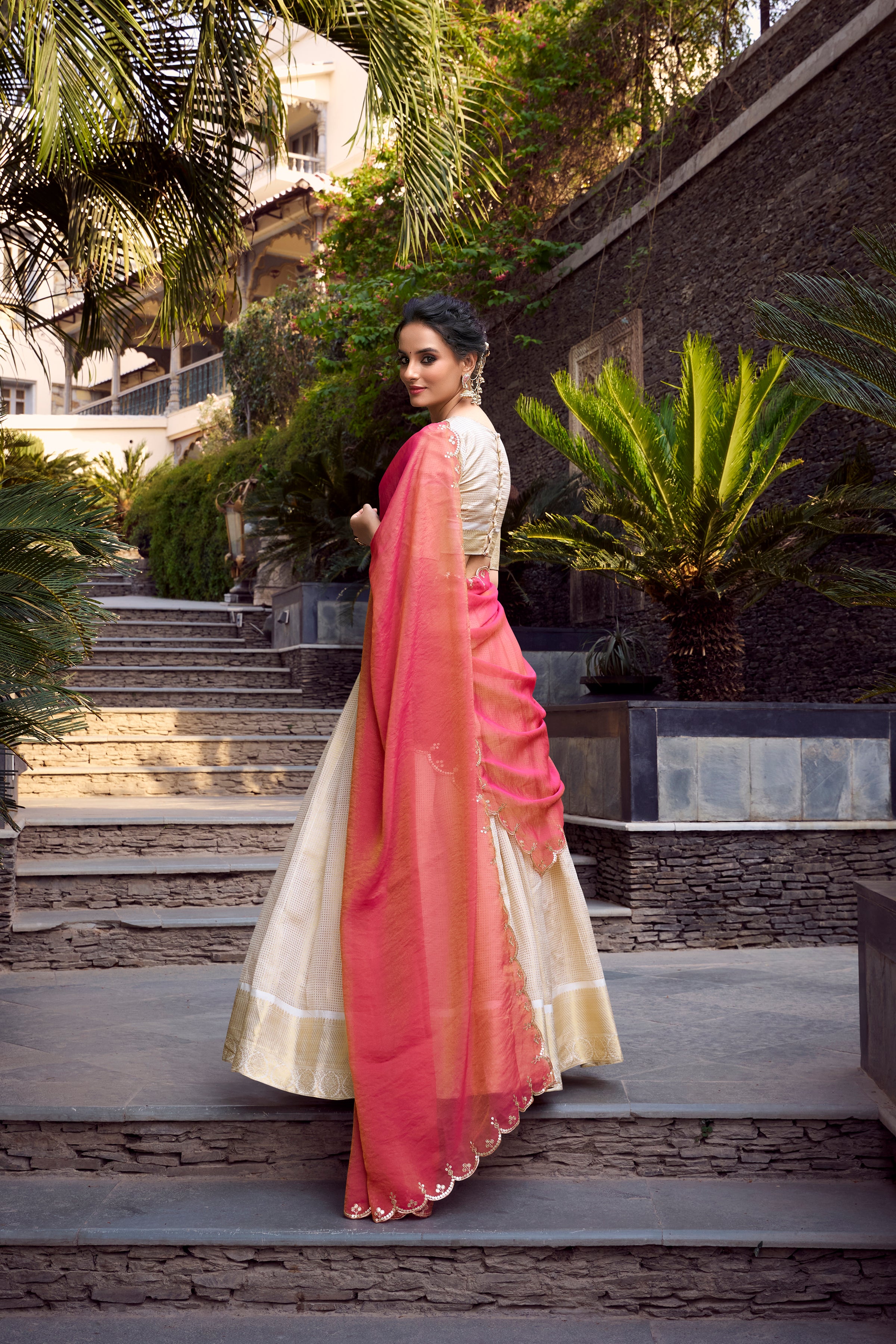 ENCHANTING OFF-WHITE ZARI WEAVING JACQUARD FESTIVAL WEAR LEHENGA CHOLI