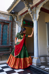 CHARMING GREEN ZARI WEAVING SILK TRADITIONAL HALF SAREE LEHENGA