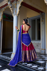 SWEET PINK ZARI WEAVING SILK ONAM SPECIAL HALF SAREE LEHENGA