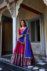 SWEET PINK ZARI WEAVING SILK ONAM SPECIAL HALF SAREE LEHENGA