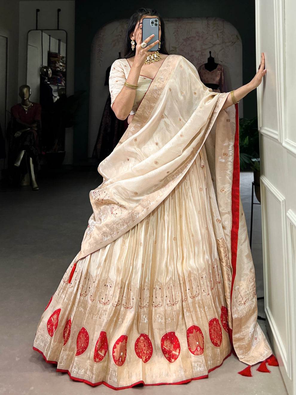Alluring Pure Simmer Mirror With Moti Hand Work Designer Lehenga Choli For Wedding