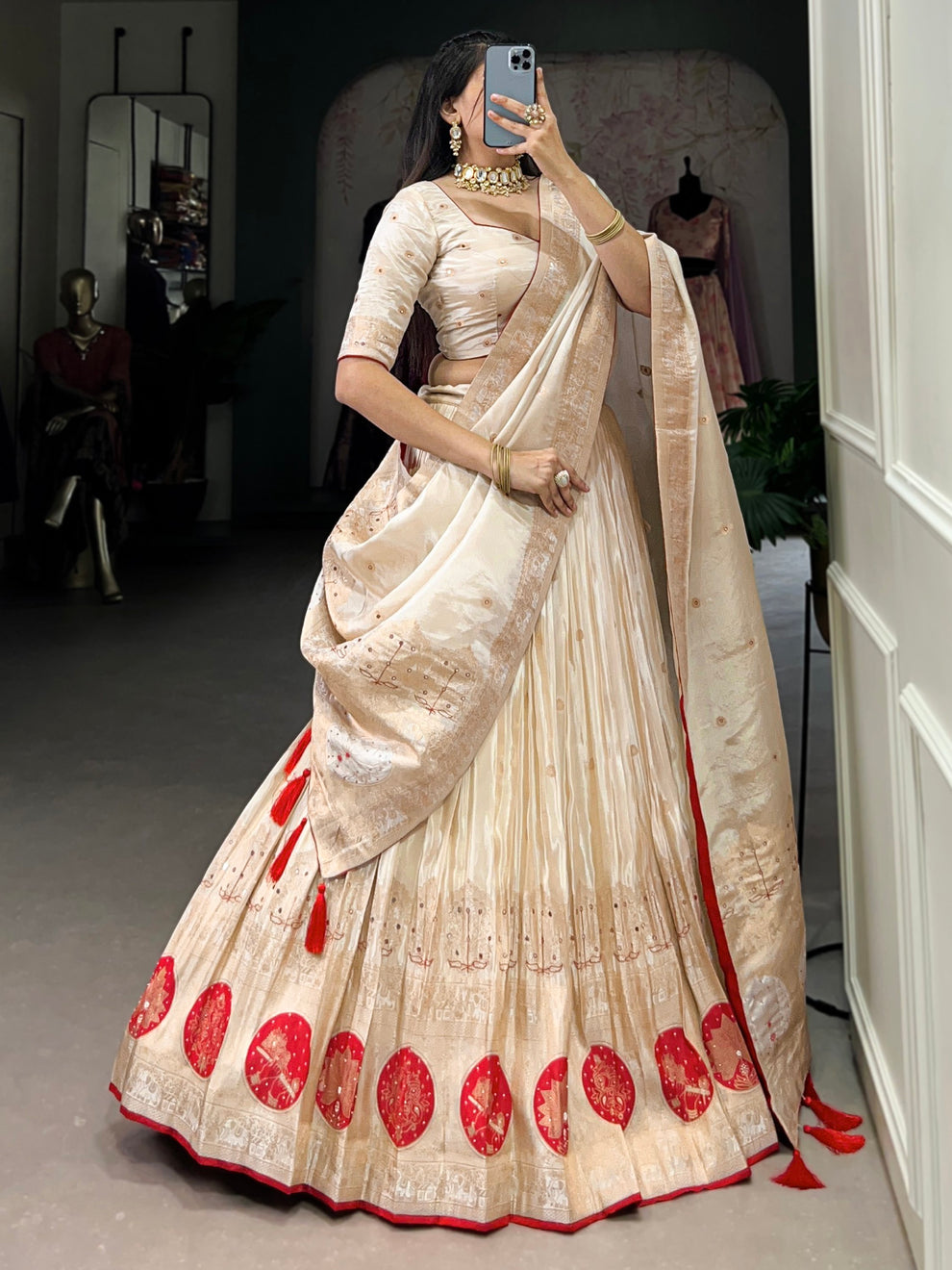 Alluring Pure Simmer Mirror With Moti Hand Work Designer Lehenga Choli For Wedding