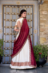 LOVABLE OFF-WHITE ZARI WEAVING BORDER VICHITRA SILK HALF SAREE LEHENGA BY MITVAL