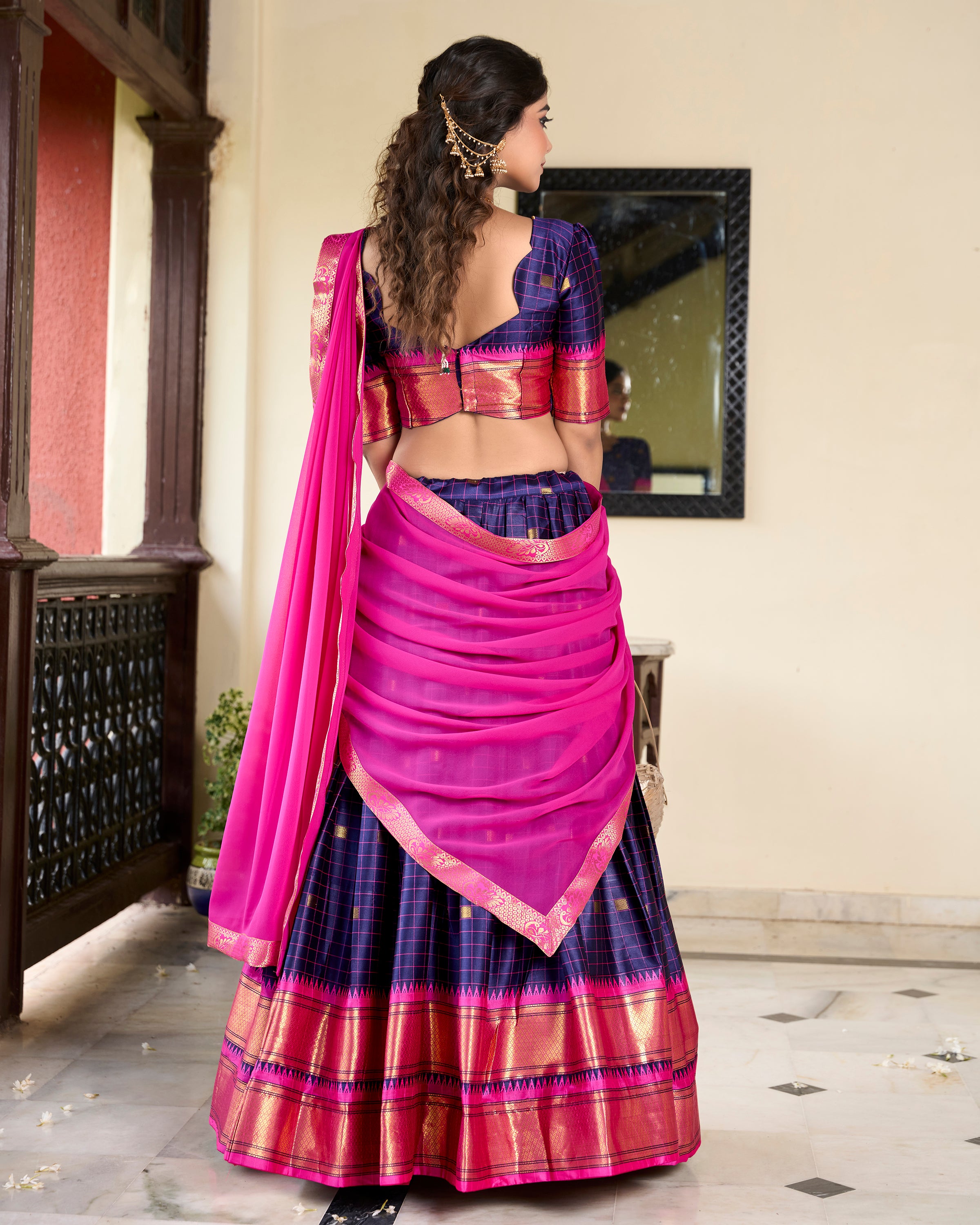 Navy Blue Color Weaving Work With Paithani Concept Cotton Silk Lehenga Choli