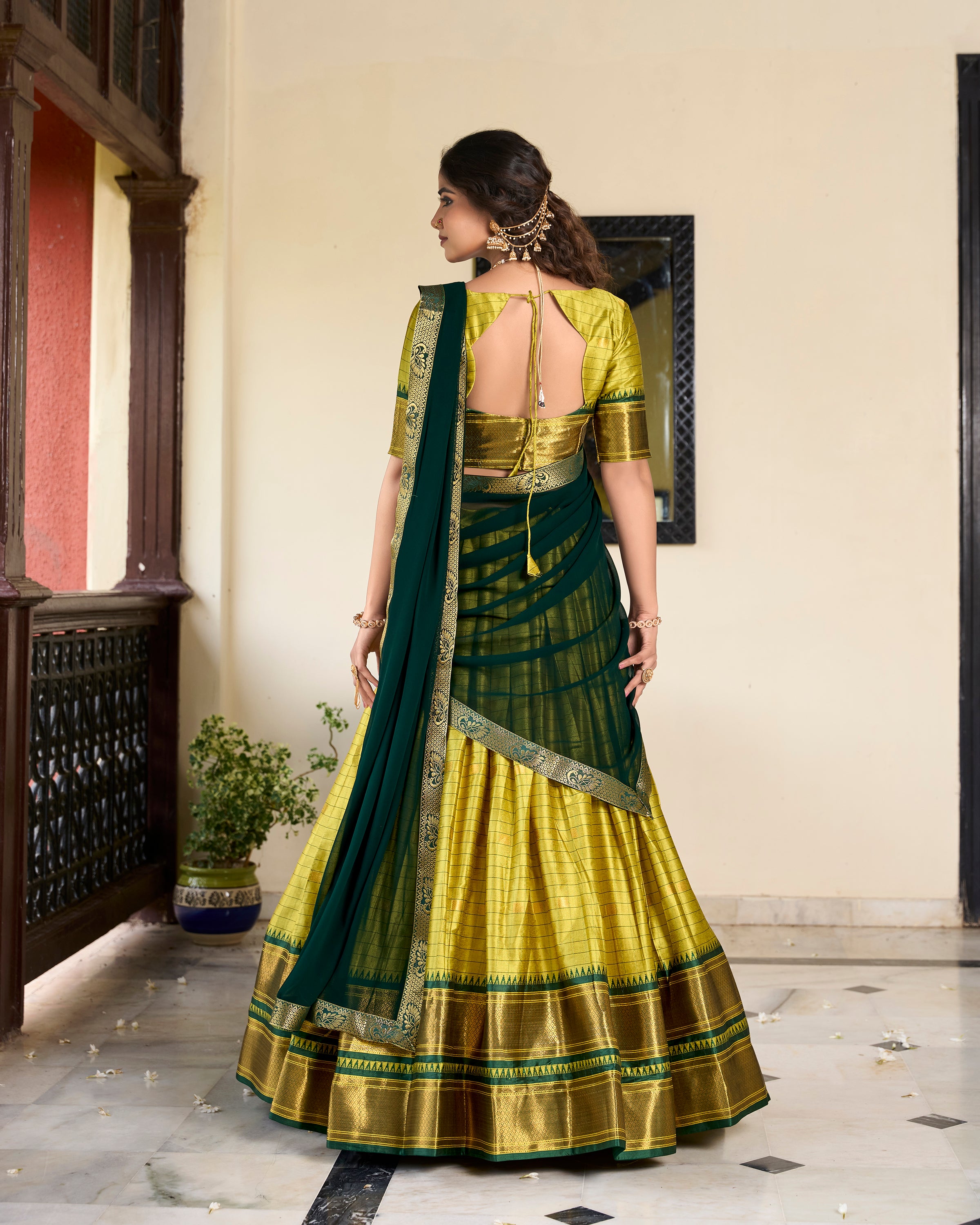 Parrot Color Weaving Work With Paithani Concept Cotton Silk Lehenga Choli