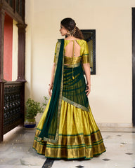 Parrot Color Weaving Work With Paithani Concept Cotton Silk Lehenga Choli