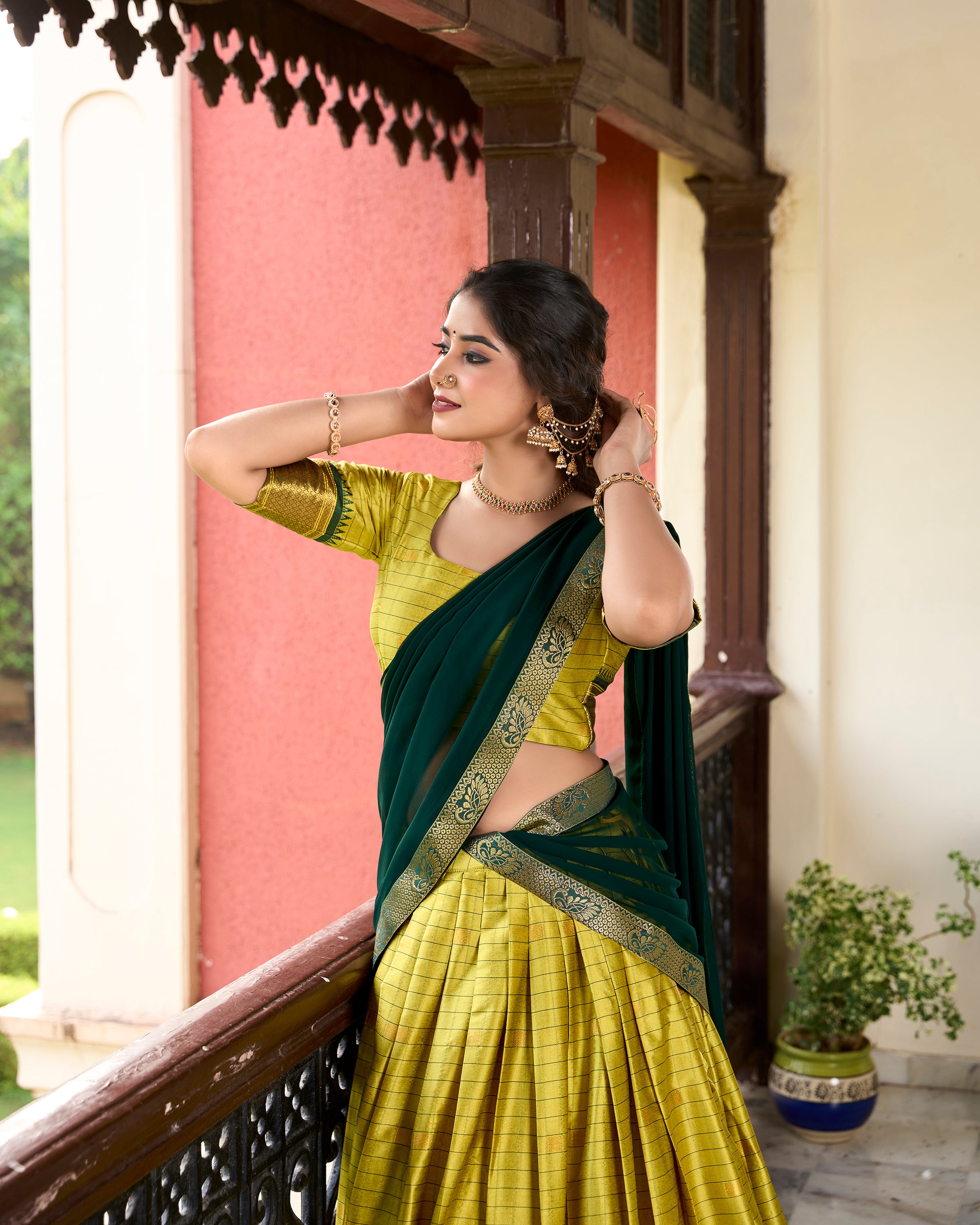 Parrot Color Weaving Work With Paithani Concept Cotton Silk Lehenga Choli