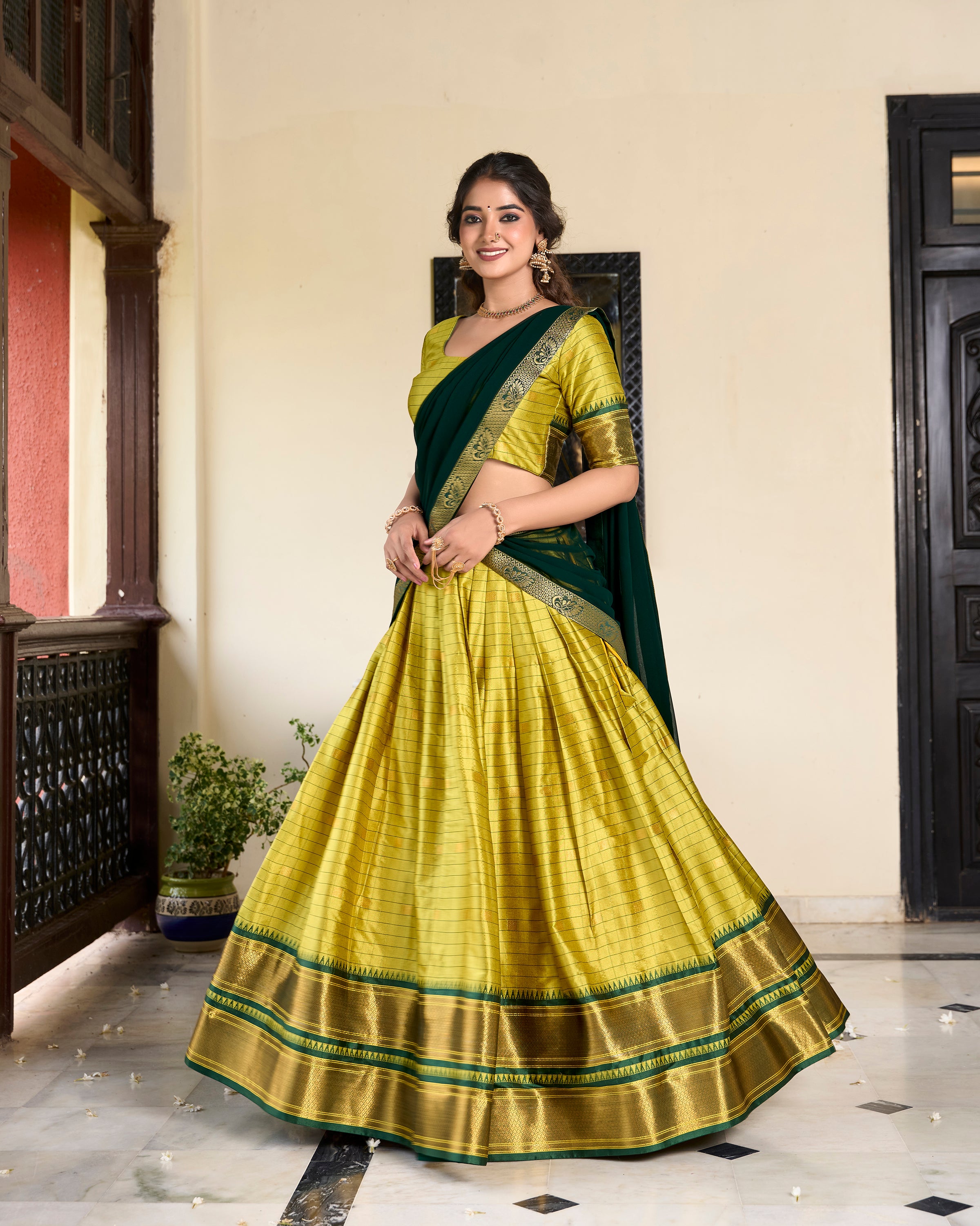 Parrot Color Weaving Work With Paithani Concept Cotton Silk Lehenga Choli
