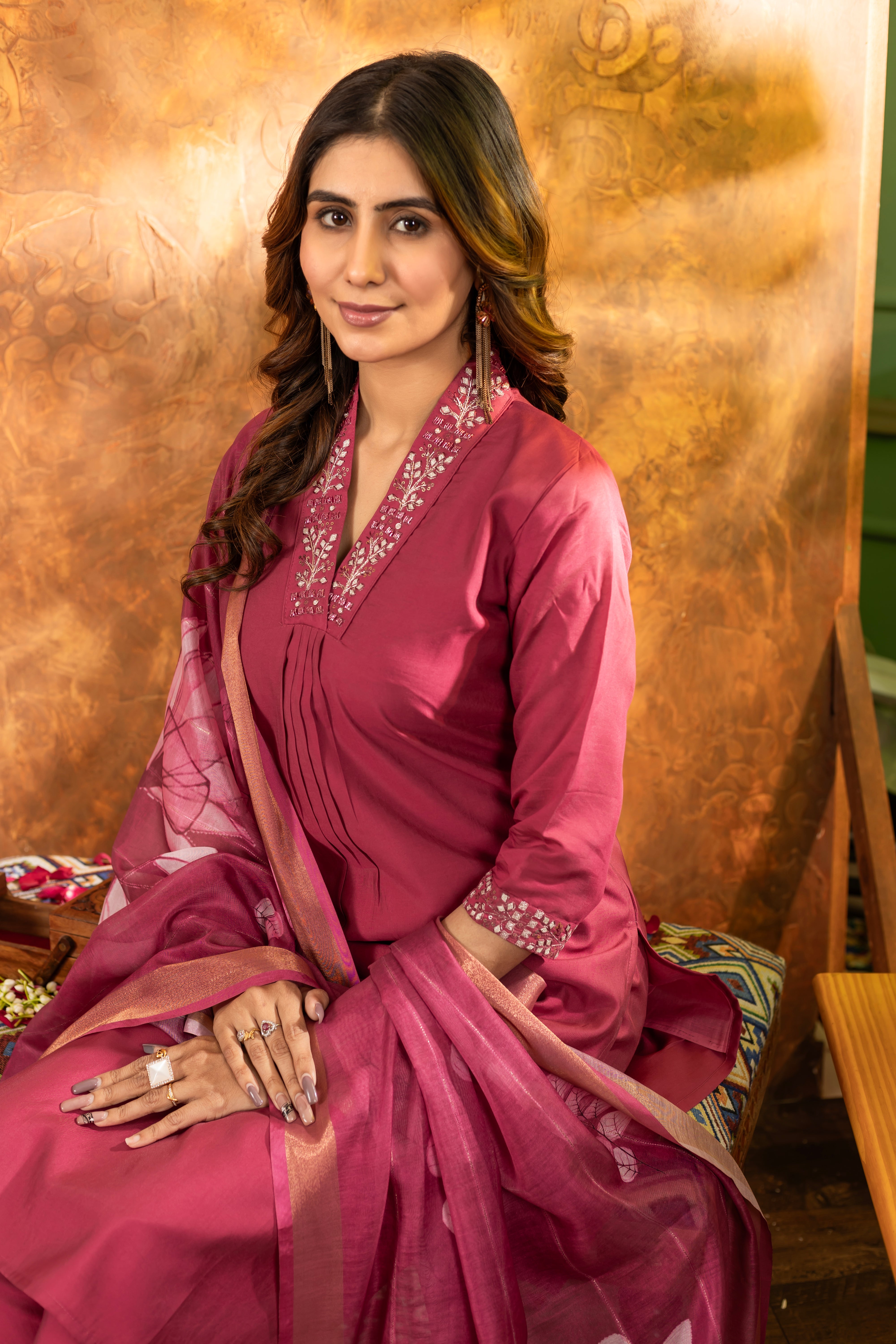 PRECIOUS BLUSH PINK EMBROIDERED KURTA PANT SET WITH FLORAL DUPATTA