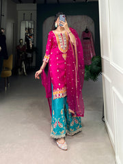 Sequins Thread Embroidered Silk Royal Style Sharara Set