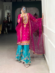Sequins Thread Embroidered Silk Royal Style Sharara Set