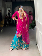 Sequins Thread Embroidered Silk Royal Style Sharara Set