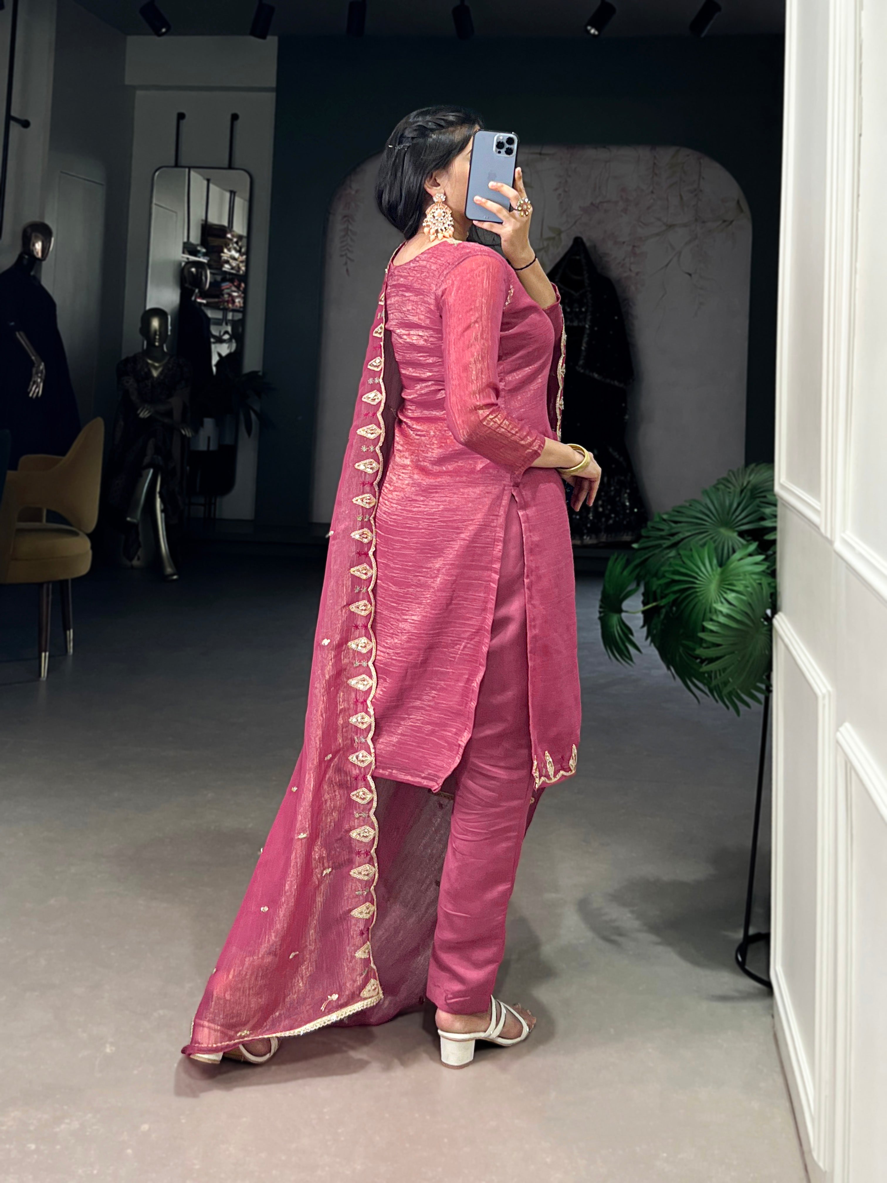 Elegant Silver Glory Embroidered Suit Set For Women