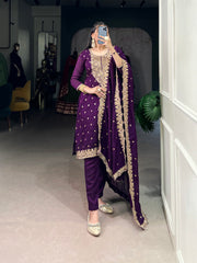 Women's Vichitra Silk Embroidered Kurta With Dupatta & Bottom