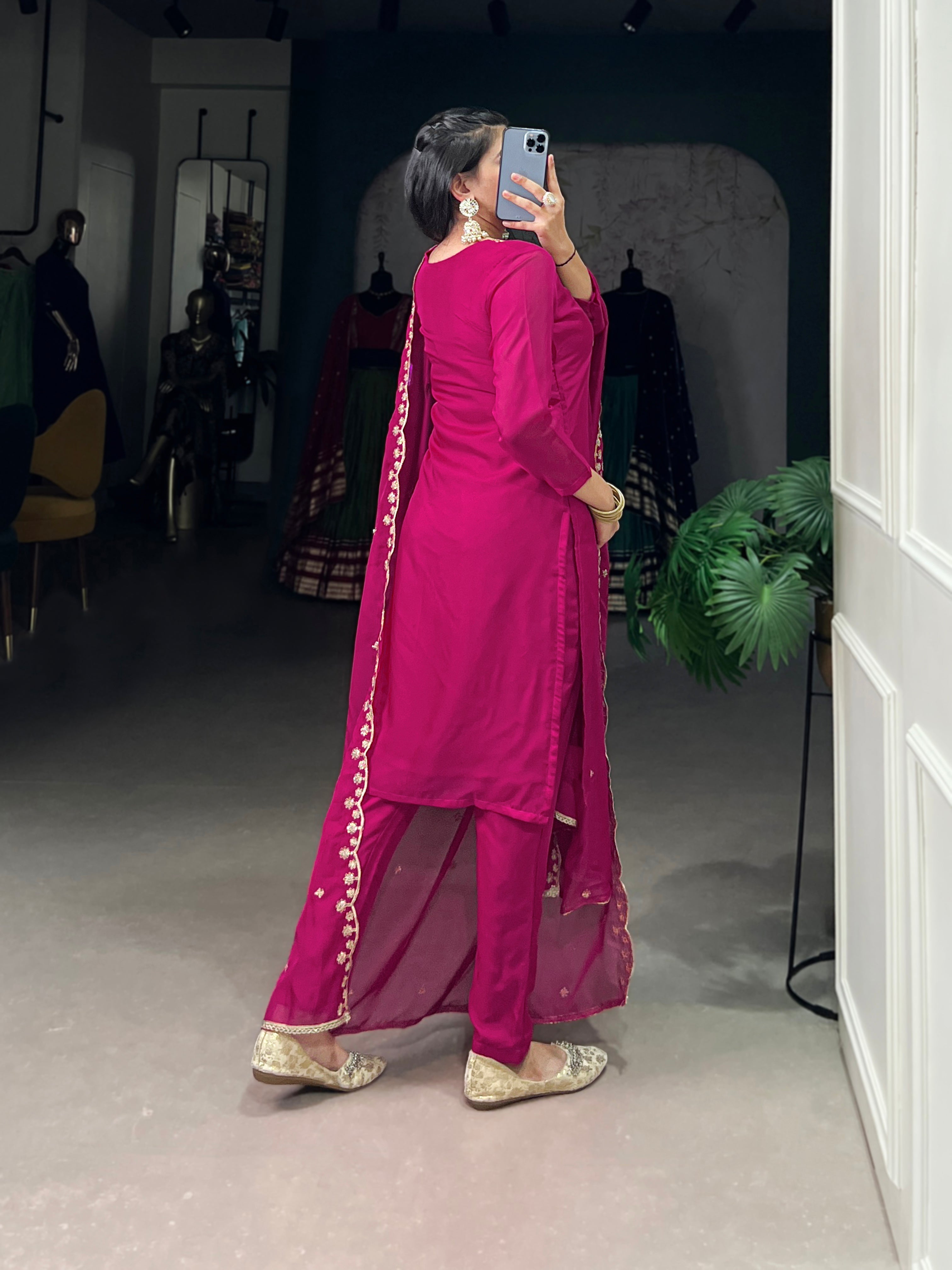 Sequins Embroidered Organza Suit Set For Women
