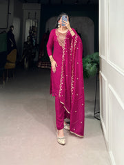 Sequins Embroidered Organza Suit Set For Women