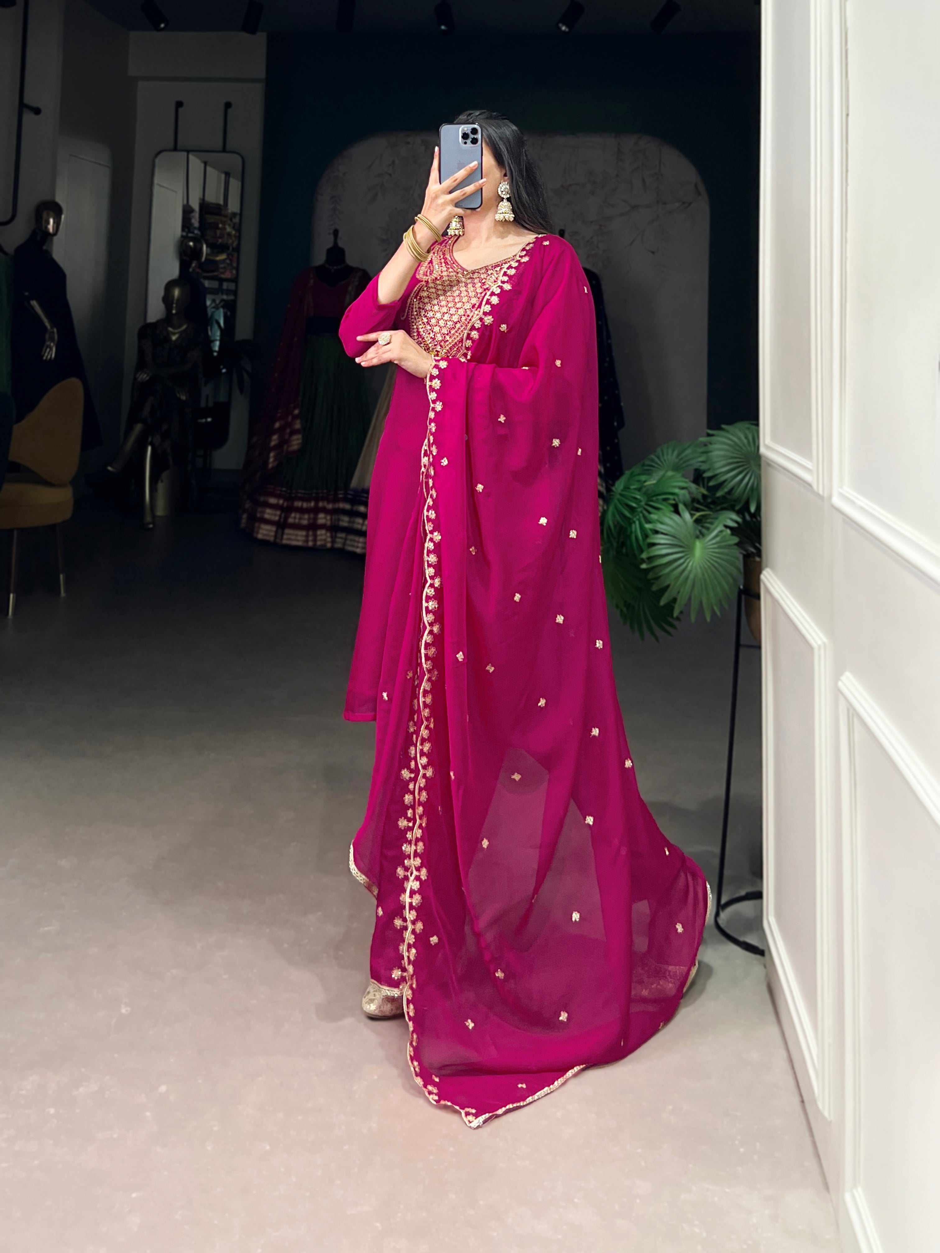 Sequins Embroidered Organza Suit Set For Women