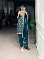 Stylish Pure Rayon Women Embroidered Suit Set With Dupatta