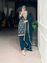 Stylish Pure Rayon Women Embroidered Suit Set With Dupatta
