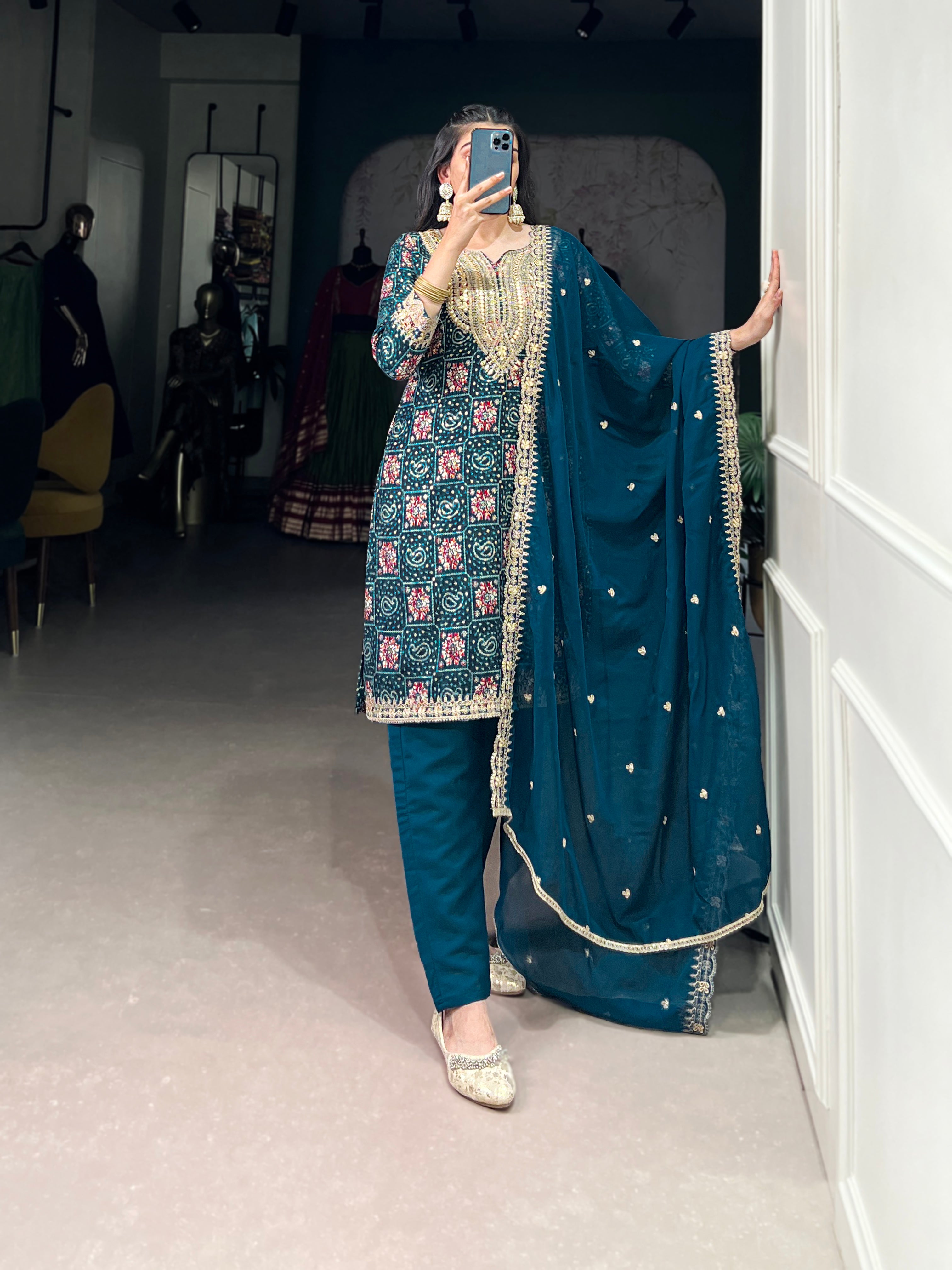Stylish Pure Rayon Women Embroidered Suit Set With Dupatta