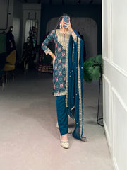 Stylish Pure Rayon Women Embroidered Suit Set With Dupatta