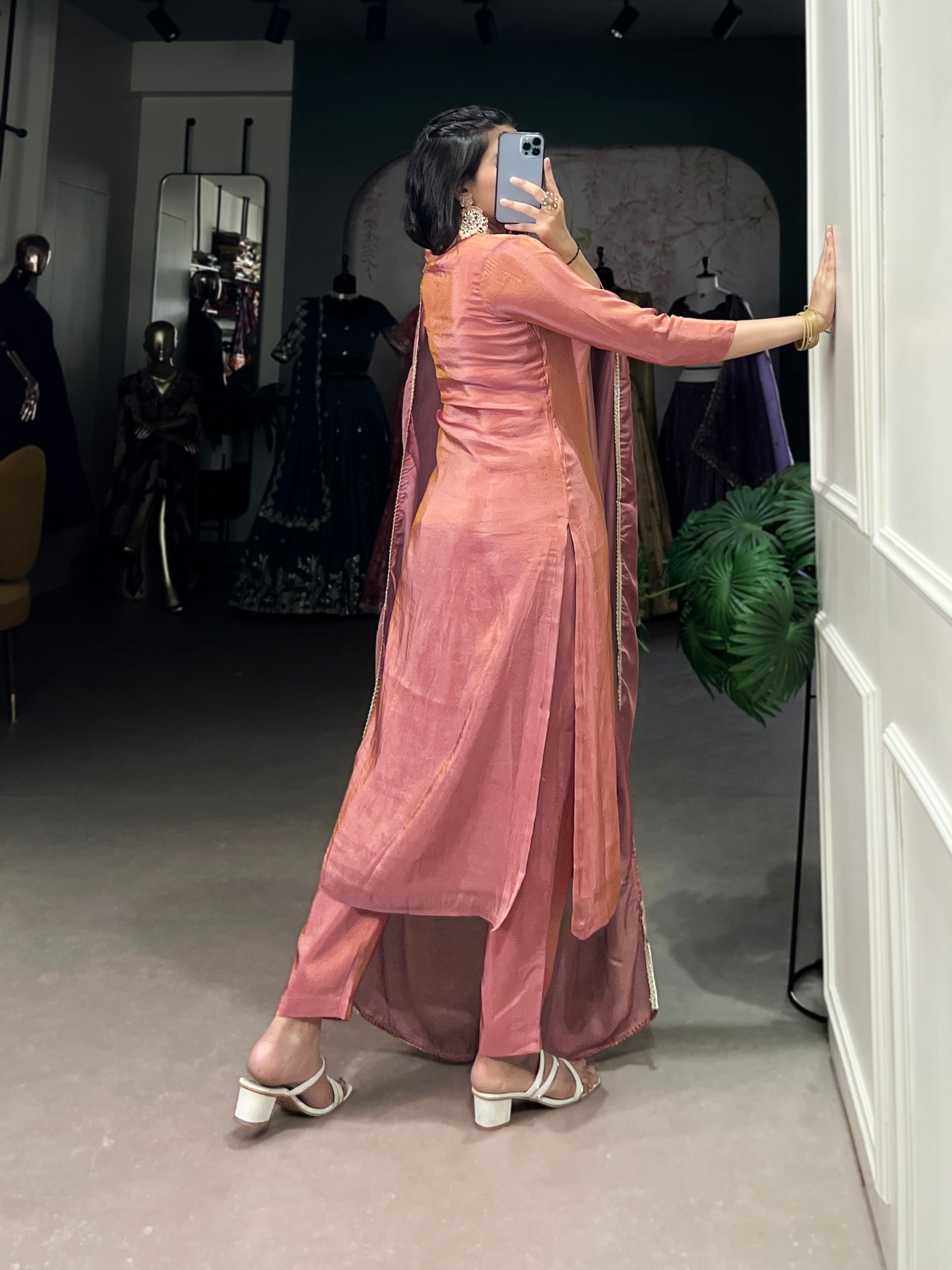 Peach Color Beets Handwork With Lace Touch Up Viscose Tissue Salwar Suit
