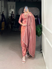 Peach Color Beets Handwork With Lace Touch Up Viscose Tissue Salwar Suit