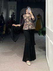 Black Georgette Sequins Thread Embroidery Work Designer Suit Set