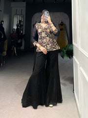 Black Georgette Sequins Thread Embroidery Work Designer Suit Set