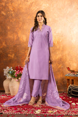 BEAUTIFUL LAVENDER STRAIGHT KURTA SET WITH PRINTED DUPATTA