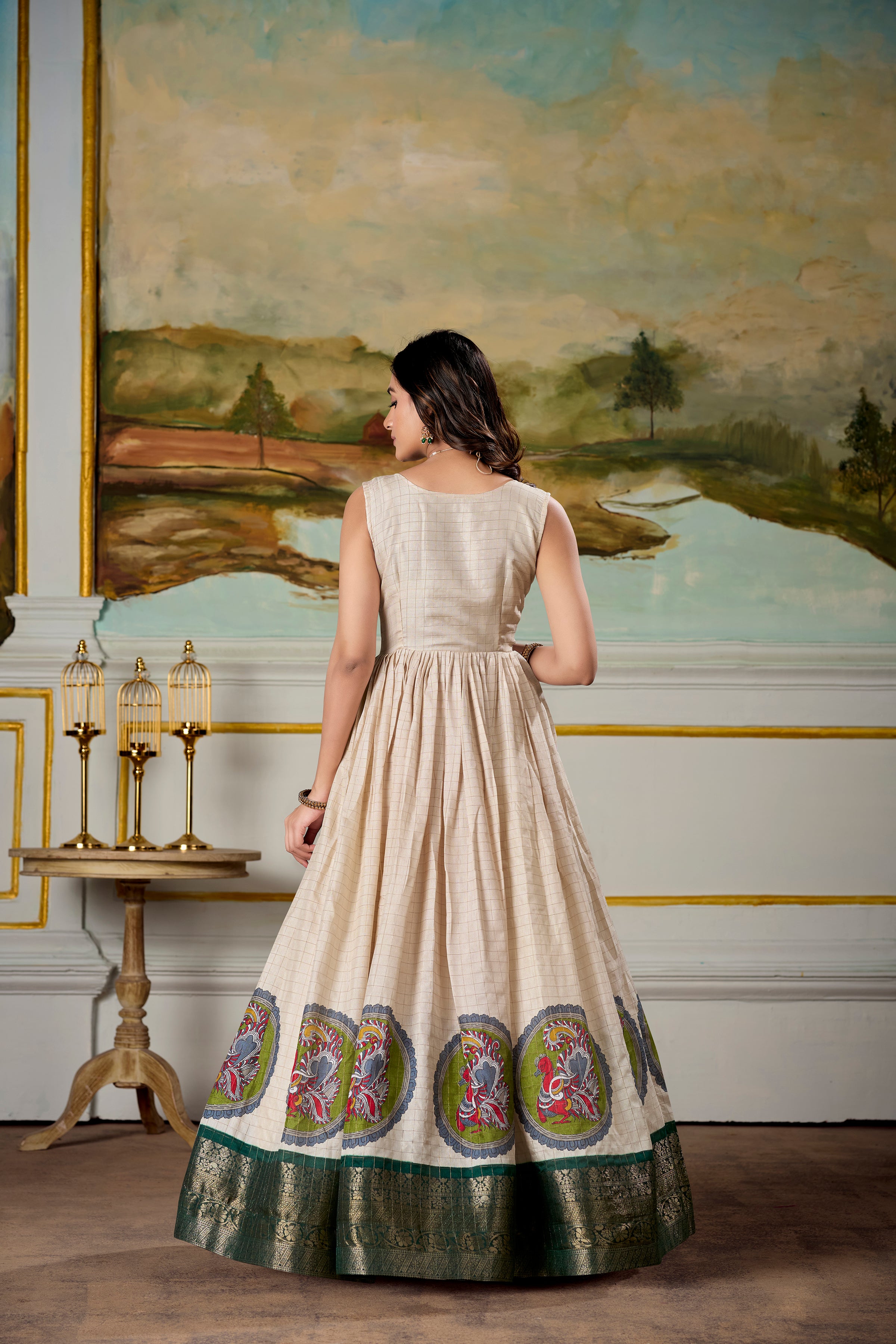 Fantastic Dola Silk Kalamkari Print Gown With Zari Weaving Jacket