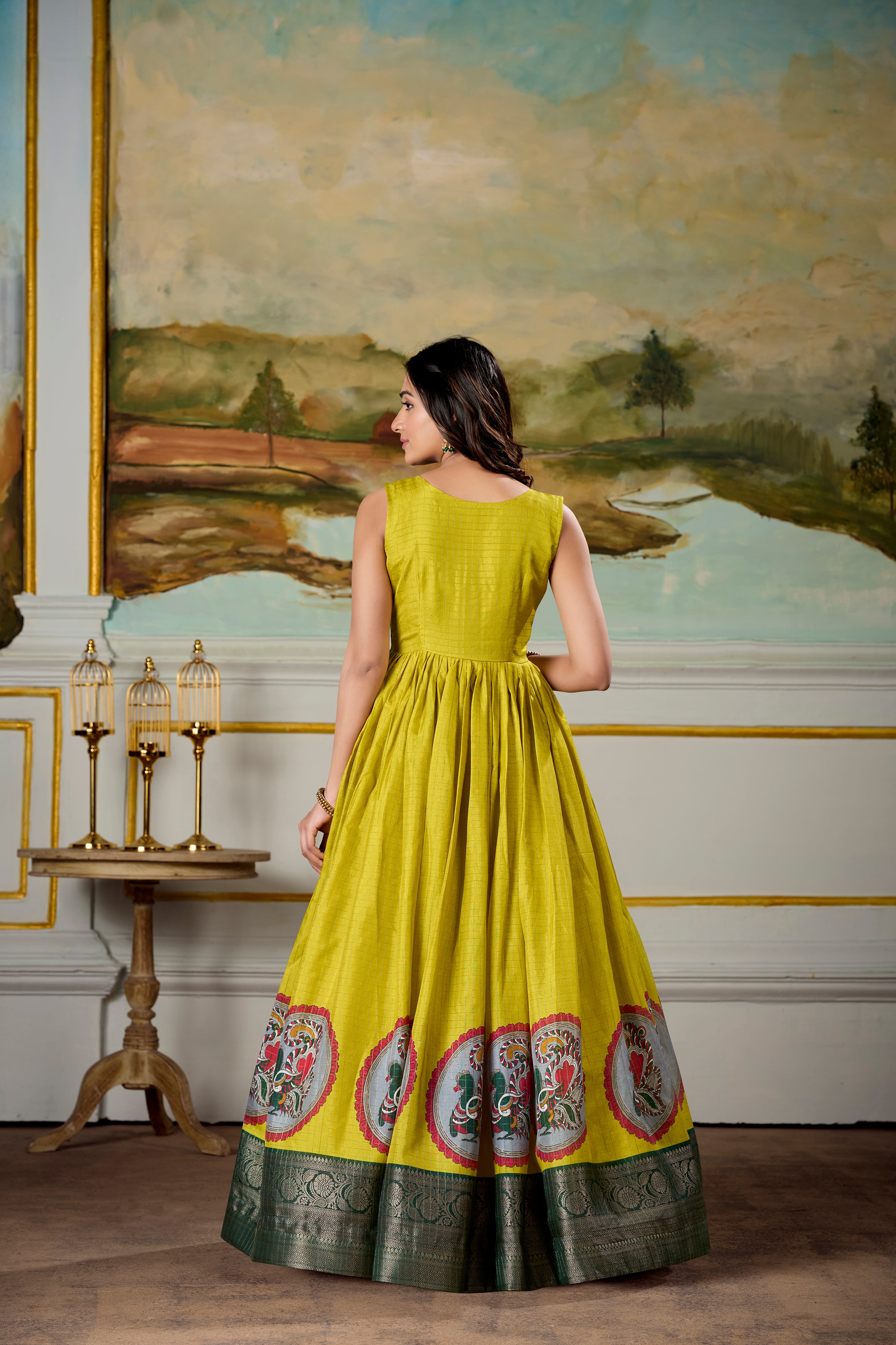 Fantastic Dola Silk Kalamkari Print Gown With Zari Weaving Jacket