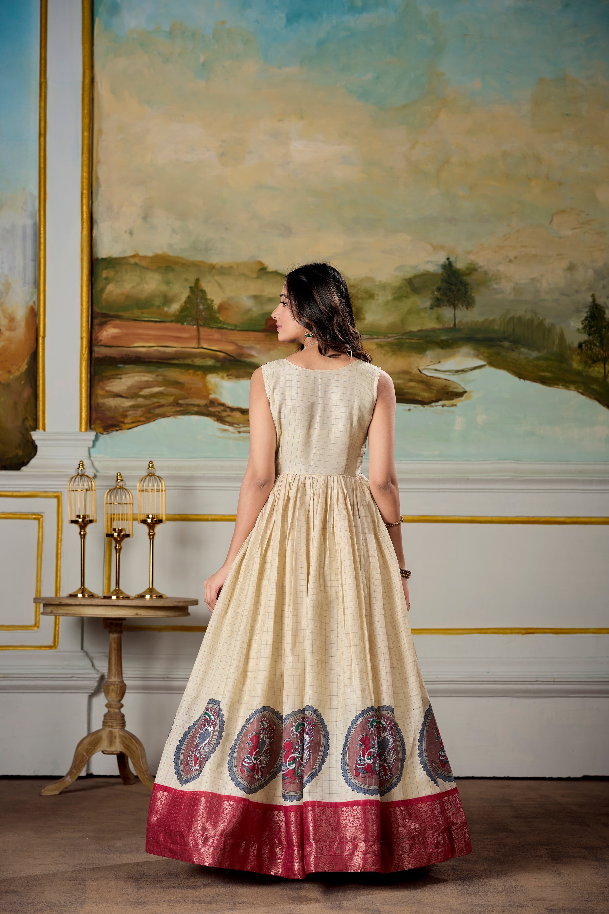 Fantastic Dola Silk Kalamkari Print Gown With Zari Weaving Jacket