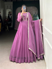 Lavender Sequins Thread Embroidered Anarkali Dress