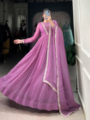 Lavender Sequins Thread Embroidered Anarkali Dress