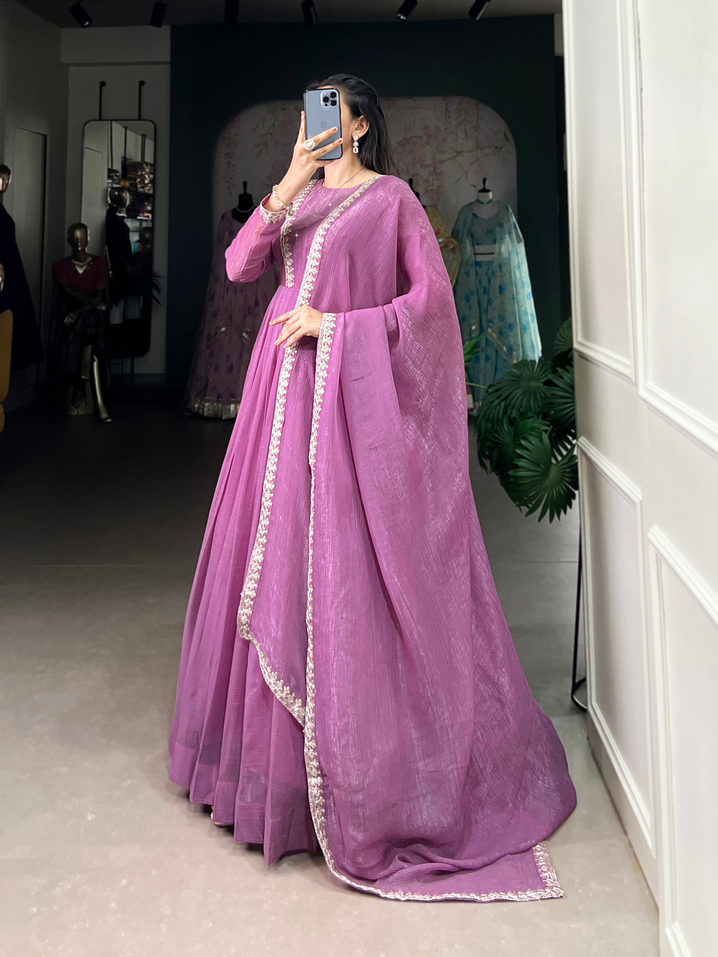 Lavender Sequins Thread Embroidered Anarkali Dress