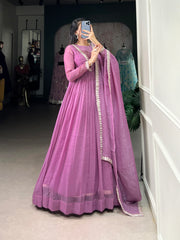 Lavender Sequins Thread Embroidered Anarkali Dress