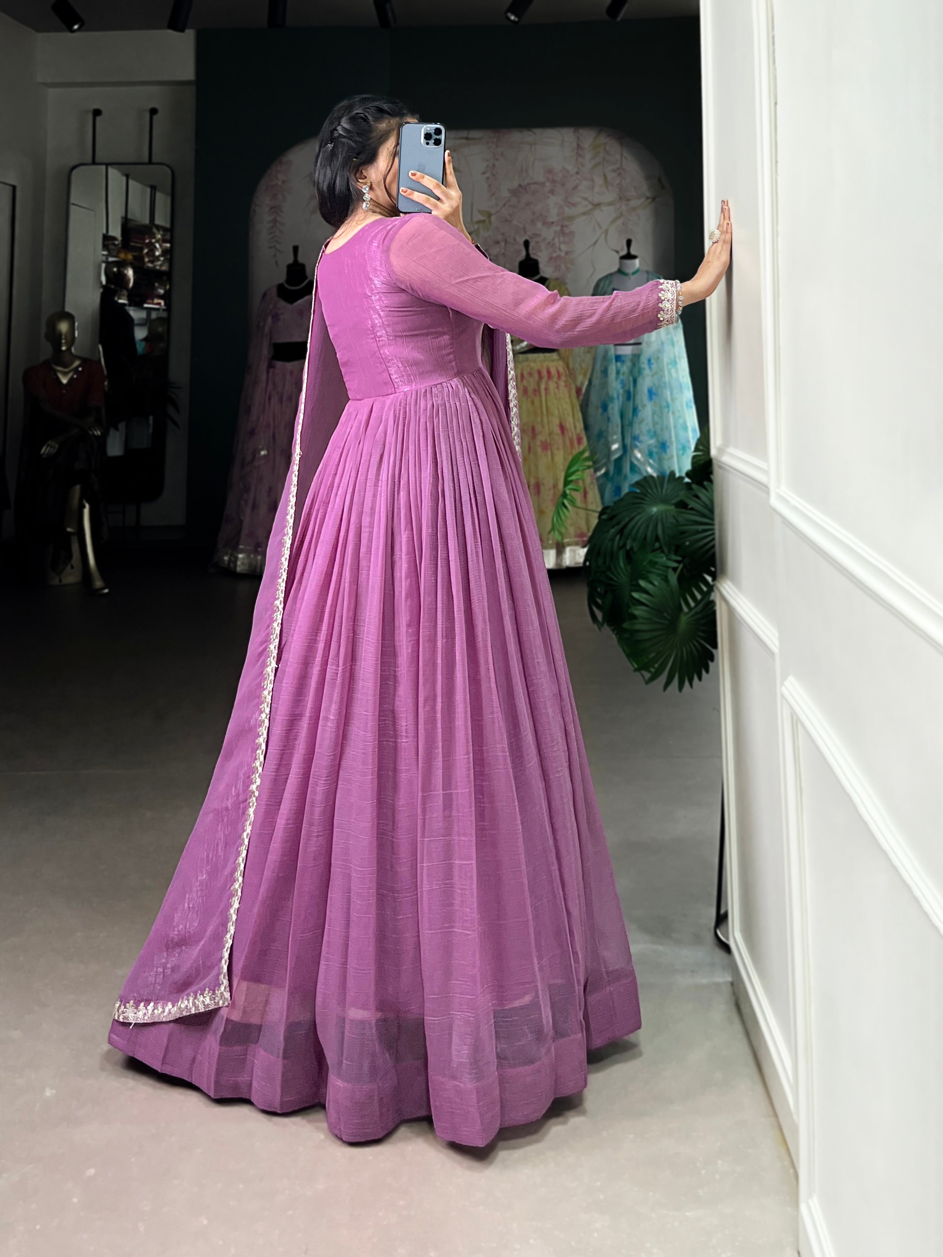 Lavender Sequins Thread Embroidered Anarkali Dress