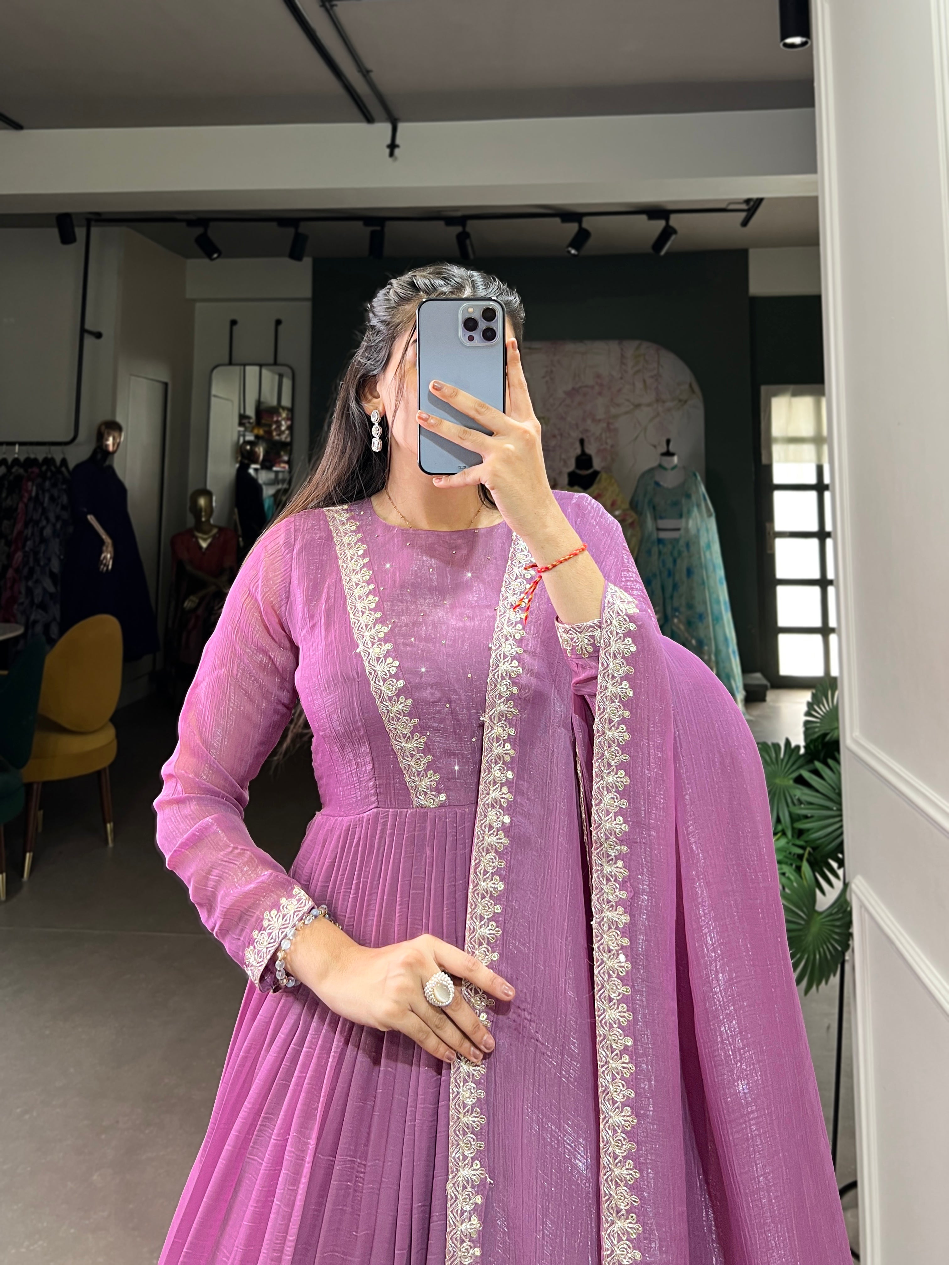 Lavender Sequins Thread Embroidered Anarkali Dress