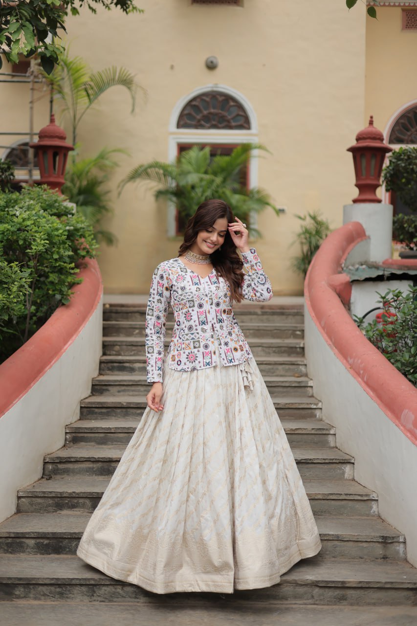 Pure Viscose Jacquard Embroidery Designer Trending Lehenga