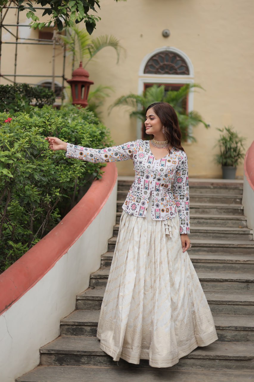 Pure Viscose Jacquard Embroidery Designer Trending Lehenga