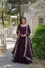 Classic Faux Blooming Gown With Designer Dupatta With Sequins Embroidery Work